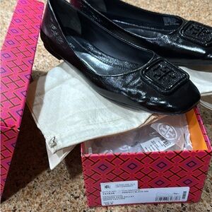 Tory Burch Georgia Pave Black Napa Leather ballet flats